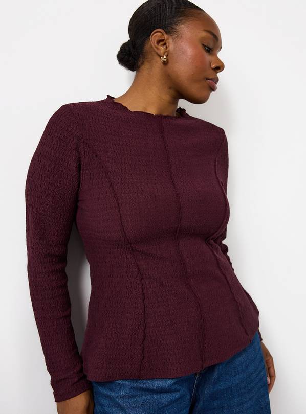 Dark red Textured Seam Long Sleeve Top 10